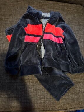 Kids Navy Velour Track Suit Jacket with Red Stripe 2T